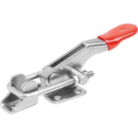 Kipp Latch-Action Clamp W Fixed Jaw Std, F1=1600, Form:A, Stainless Steel Bright, Comp:Plastic Comp:Red K1261.11600